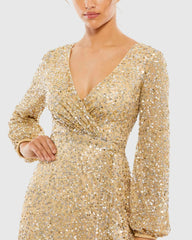 Gold Multi-Colored Sequin Long Sleeve Gown