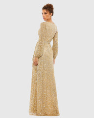 Gold Multi-Colored Sequin Long Sleeve Gown