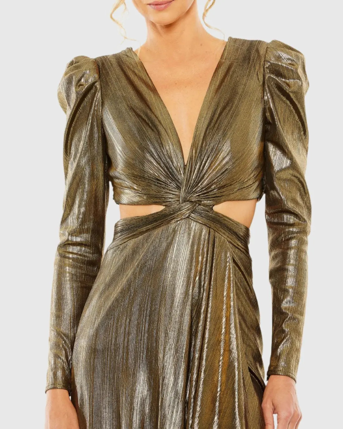 Gold Princess Sleeve Cut Out Metallic Gown