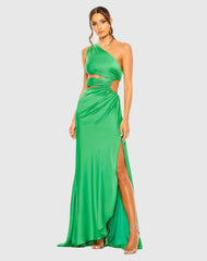 Green Cut Out One Shoulder Satin Gown