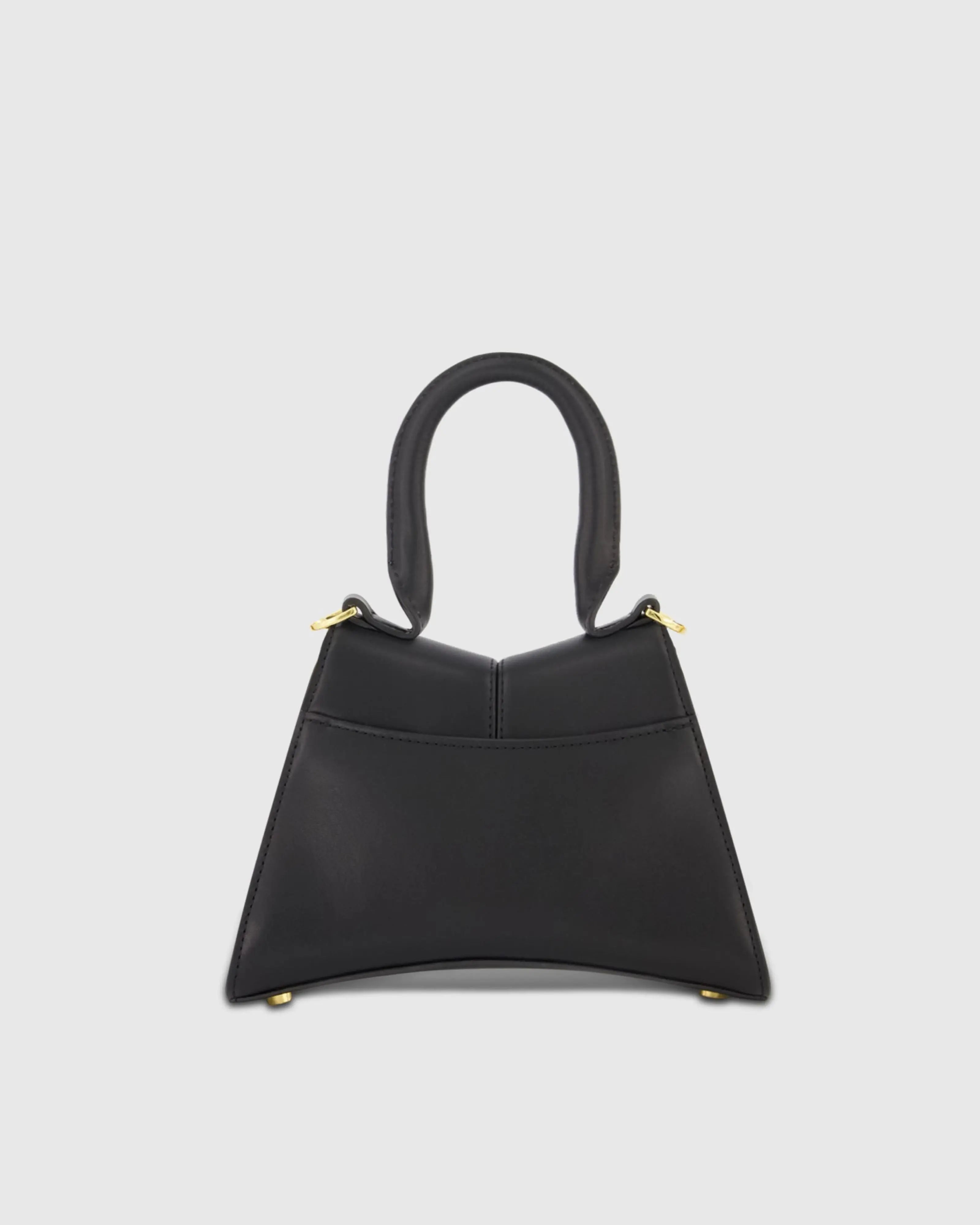 Black Angular Mini Leather Handbag With Gold Hardware