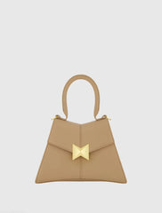 Brown Angular Small Leather Handbag With Gold Hardware
