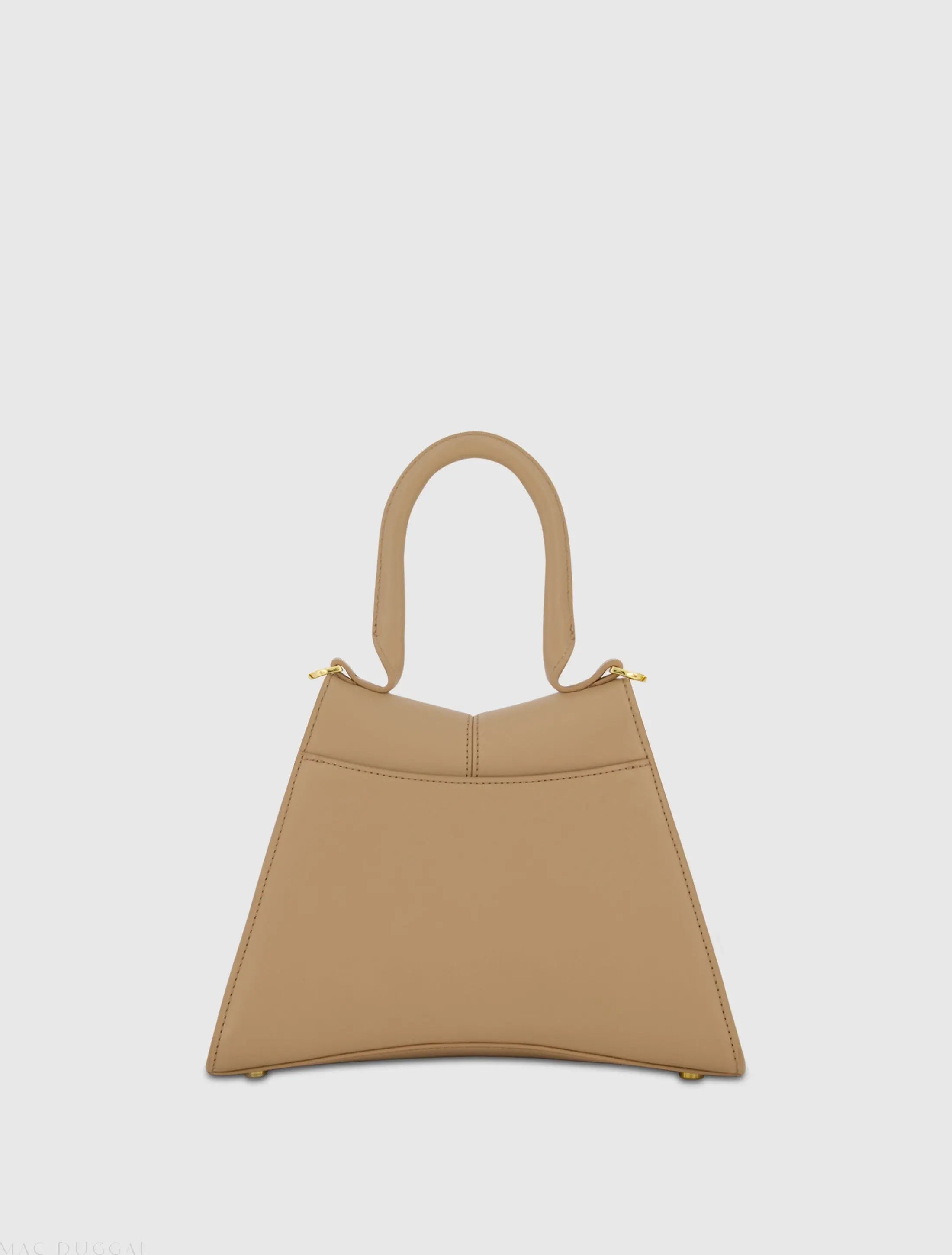 Brown Angular Small Leather Handbag With Gold Hardware