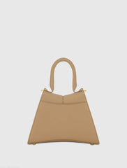 Brown Angular Small Leather Handbag With Gold Hardware