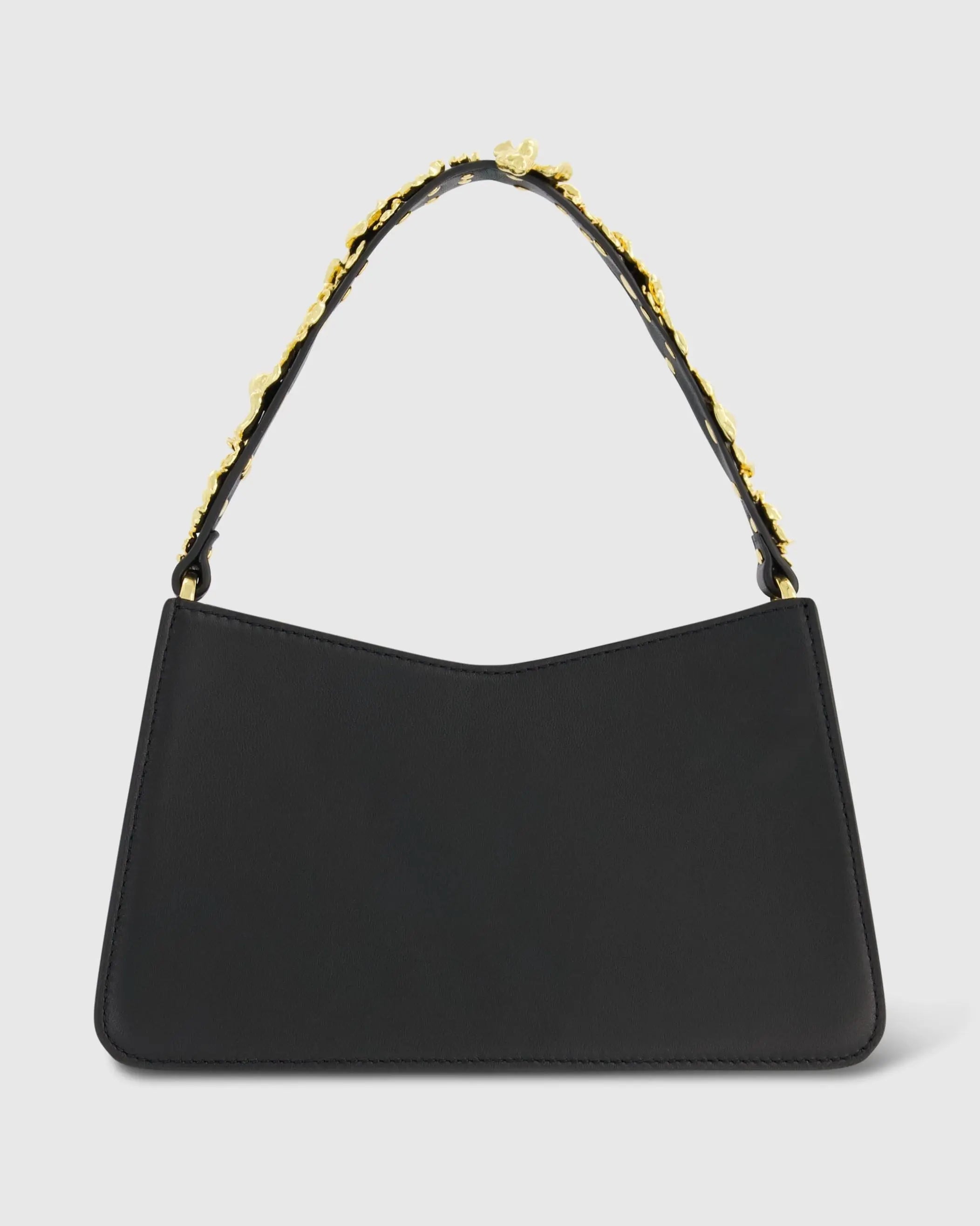 Gold Floral Small Black Nappa Leather Shoulder Bag