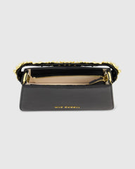 Gold Floral Small Black Nappa Leather Shoulder Bag