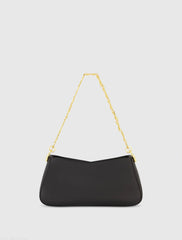 Black Small Gold Strap Nappa Leather Shoulder Bag