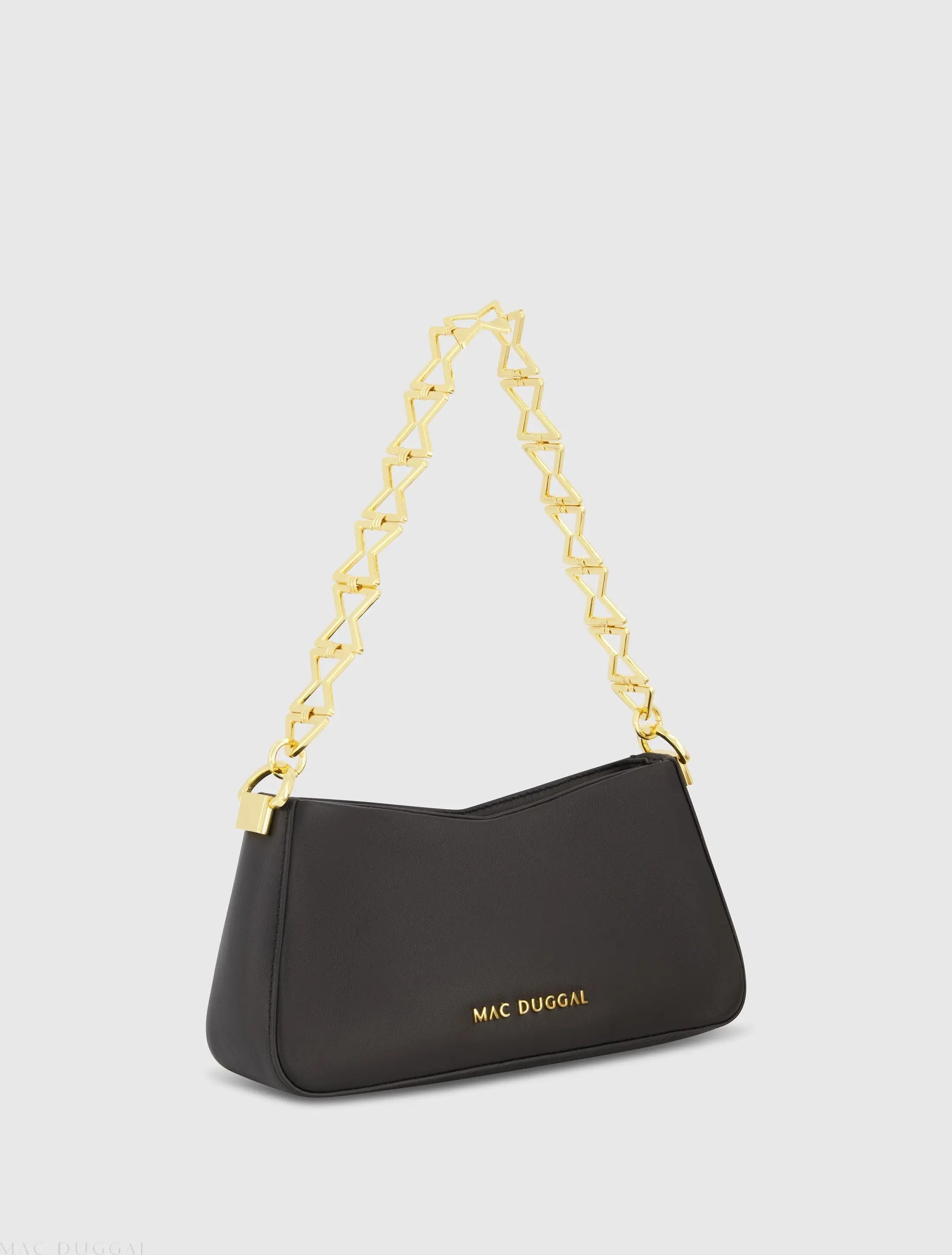 Black Small Gold Strap Nappa Leather Shoulder Bag