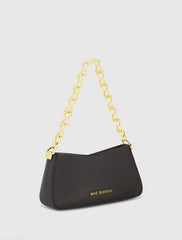 Black Small Gold Strap Nappa Leather Shoulder Bag
