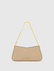 Beige Small Gold Strap Nappa Leather Shoulder Bag