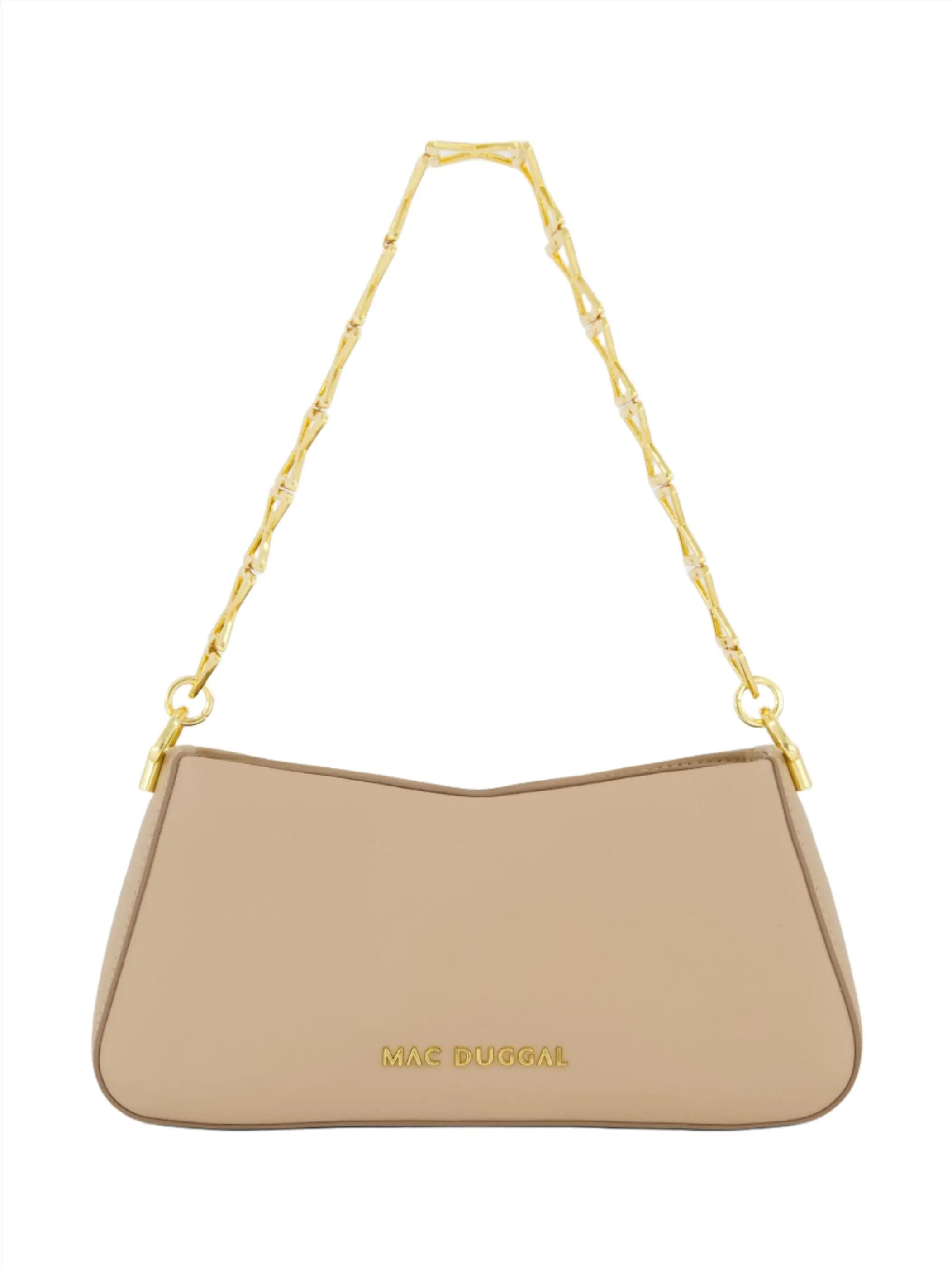 Beige Small Gold Strap Nappa Leather Shoulder Bag