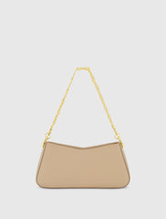 Beige Small Gold Strap Nappa Leather Shoulder Bag