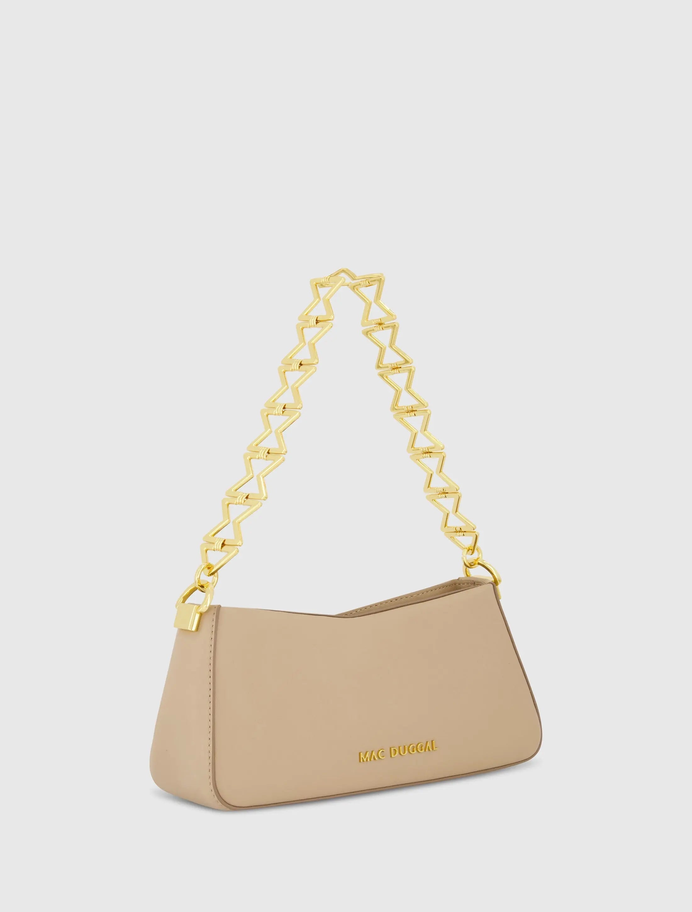 Beige Small Gold Strap Nappa Leather Shoulder Bag