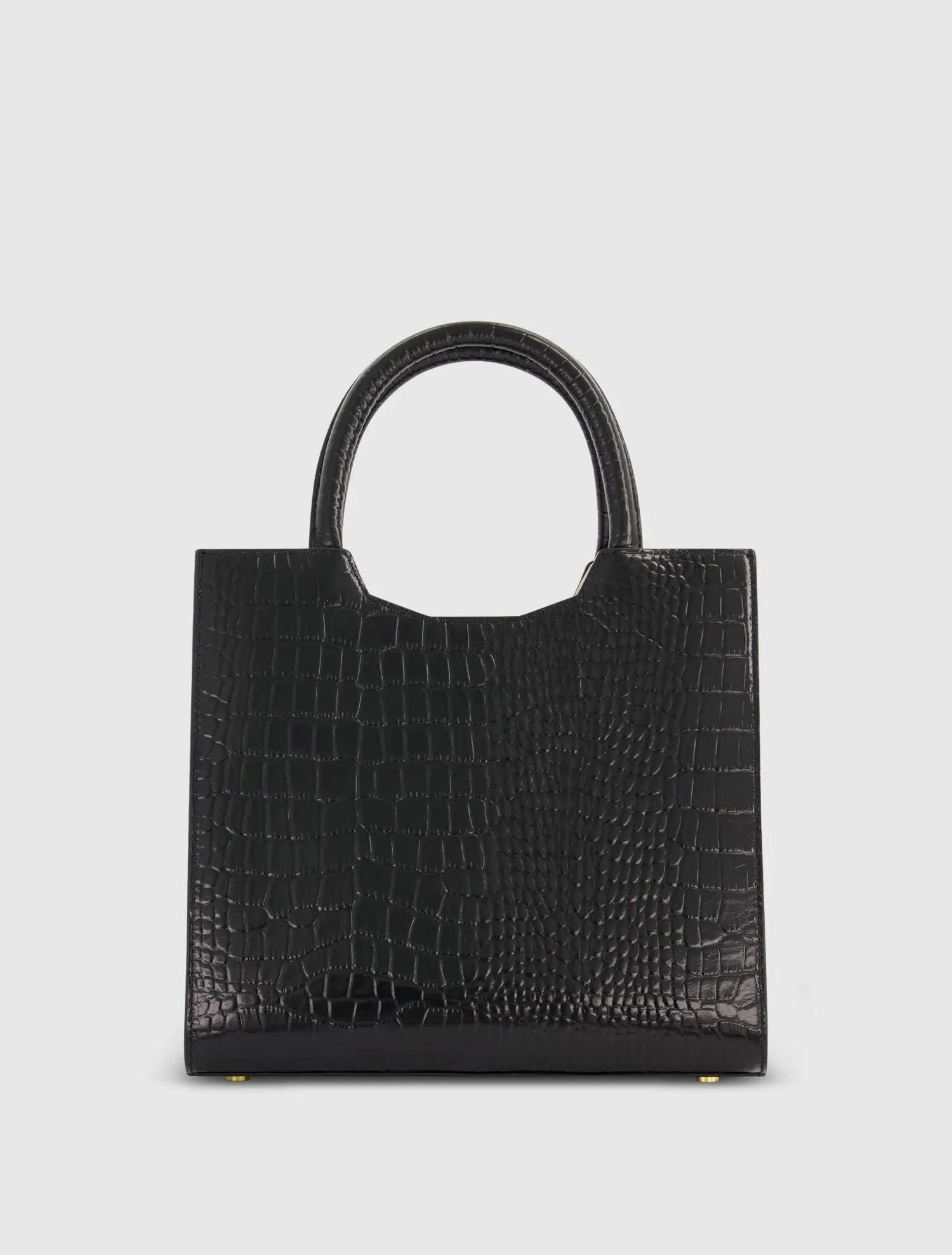 Black Buckled Medium Croco Leather Tote Bag with Detachable Strap