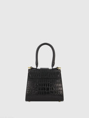 Black Buckled Mini Croco Leather Handbag with Detachable Strap