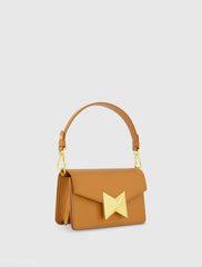 Brown Mini Leather Shoulder Handbag With Gold Hardware - FINAL SALE