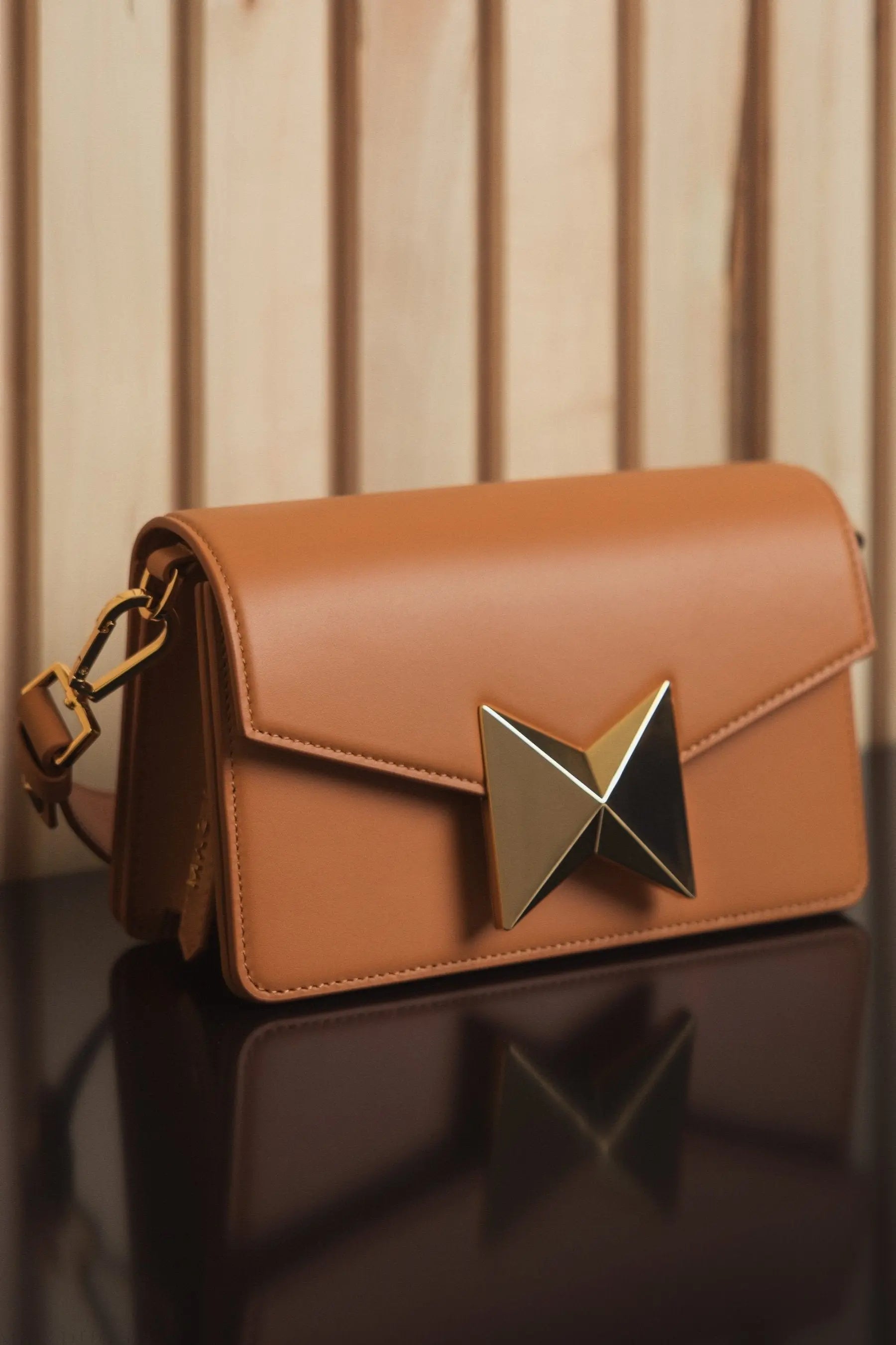 Brown Mini Leather Shoulder Handbag With Gold Hardware - FINAL SALE