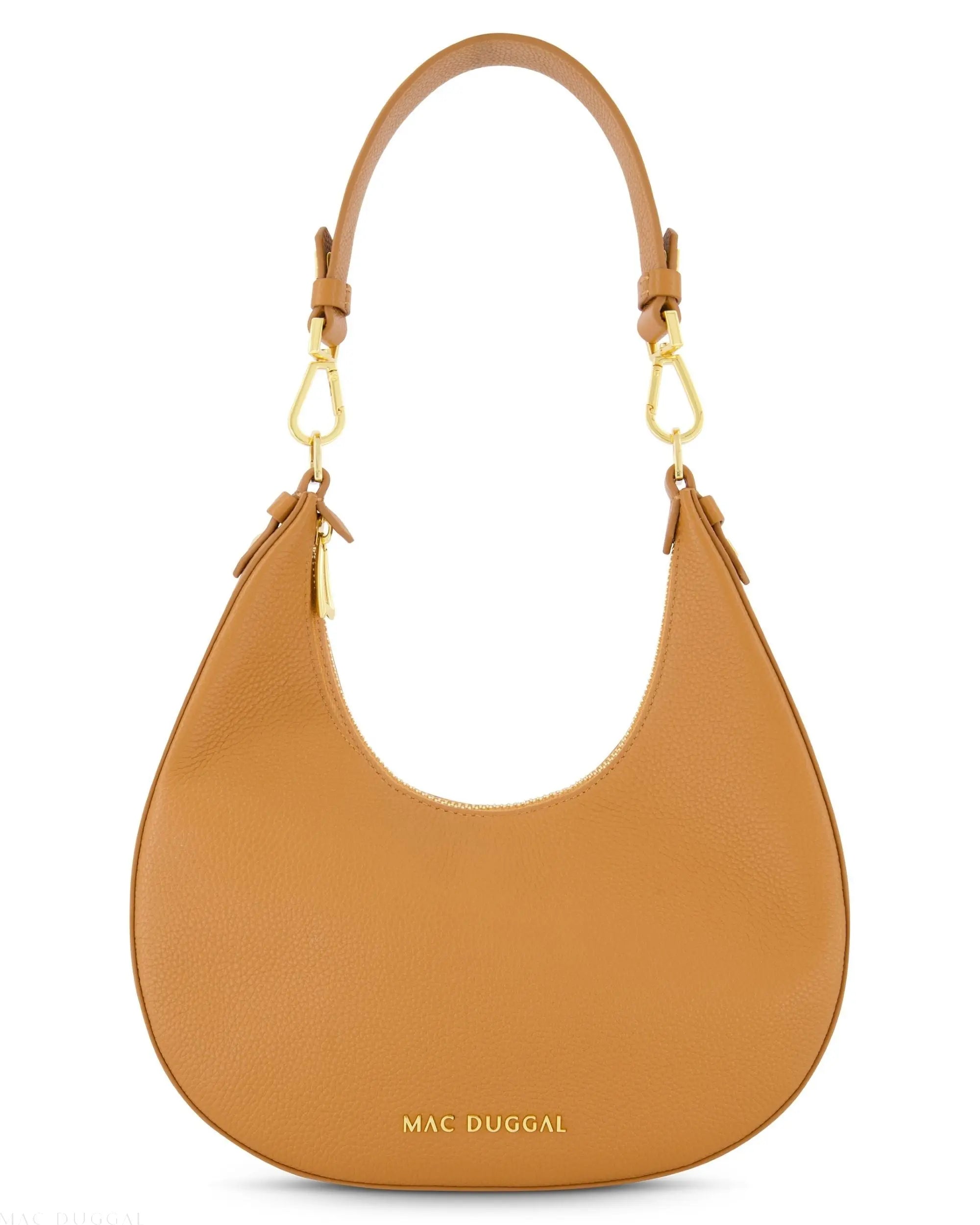 Brown Grain Leather Hobo Bag With Gold Hardware