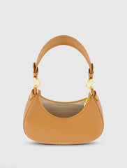 Brown Grain Leather Hobo Bag With Gold Hardware