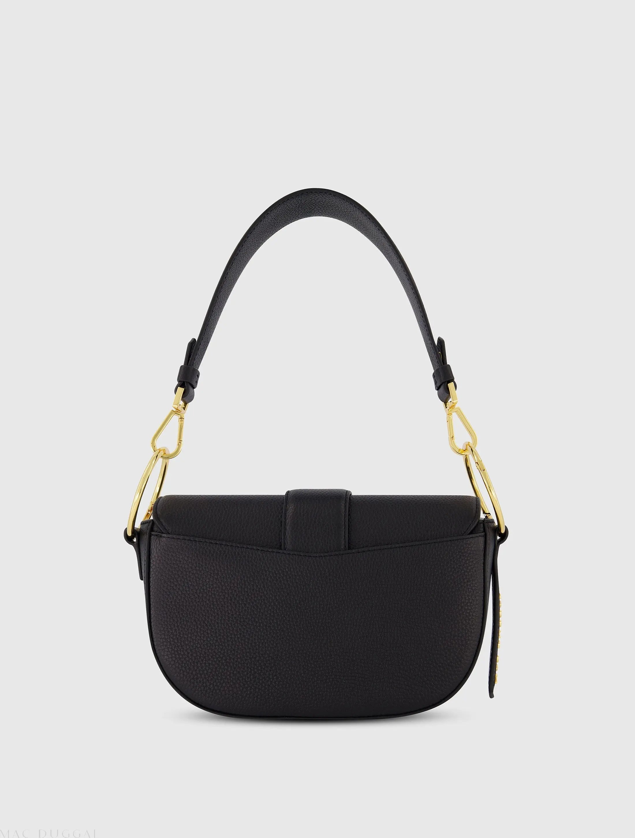 Black Grain Leather Saddle Bag With Gold Hardware - FINAL SALE