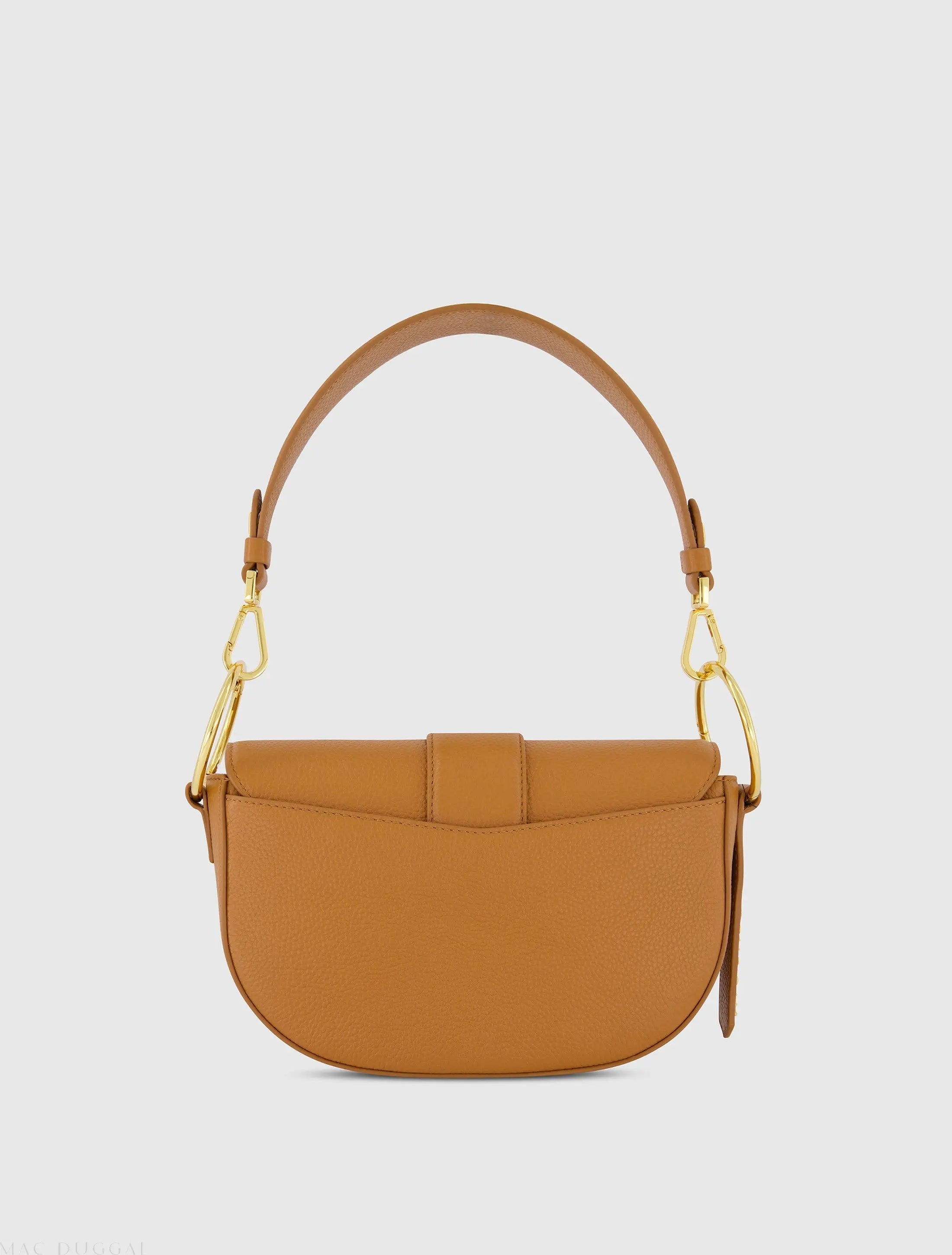 Brown Grain Leather Saddle Bag With Gold Hardware - FINAL SALE