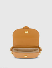 Brown Grain Leather Saddle Bag With Gold Hardware - FINAL SALE