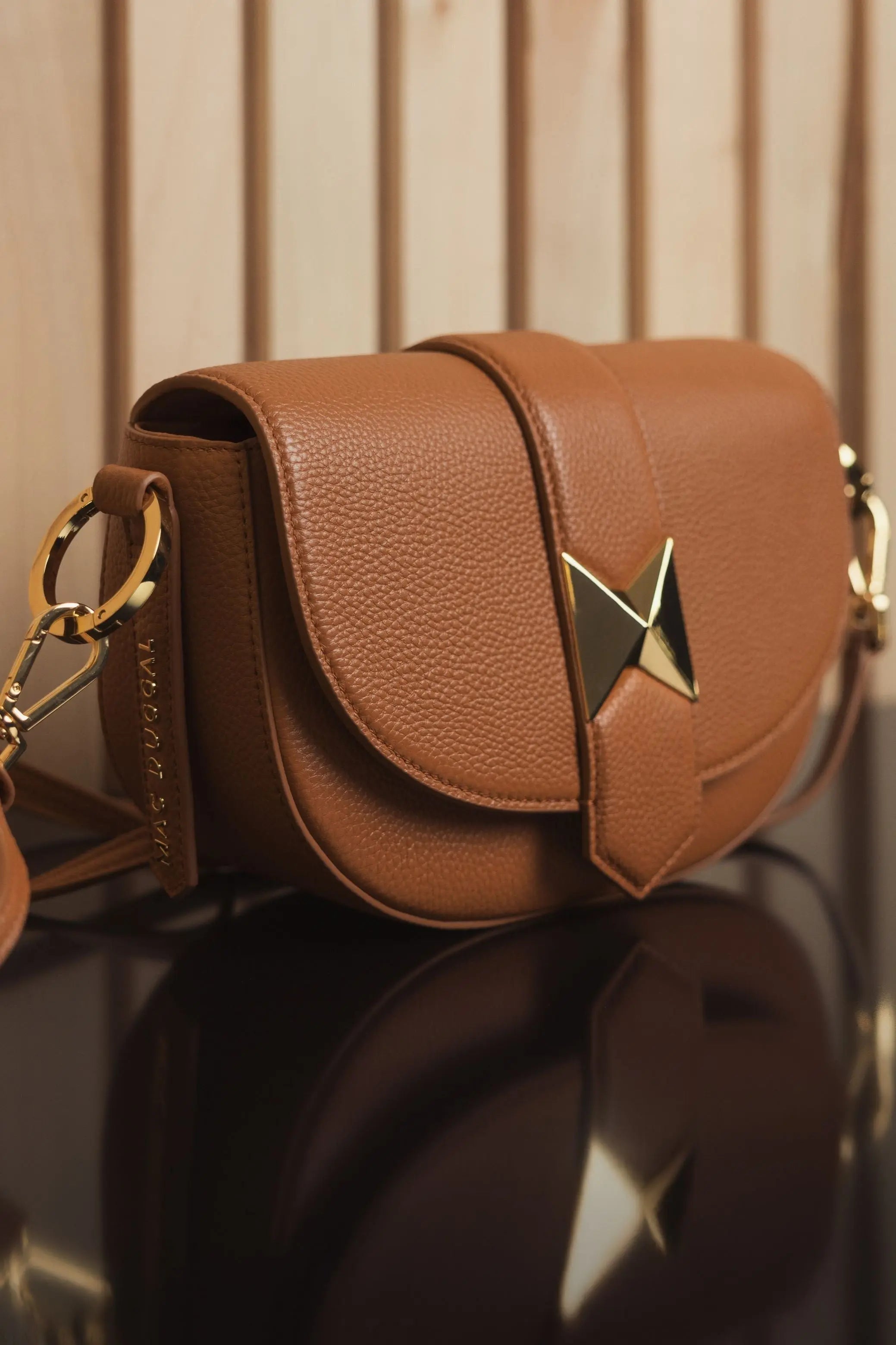 Brown Grain Leather Saddle Bag With Gold Hardware - FINAL SALE