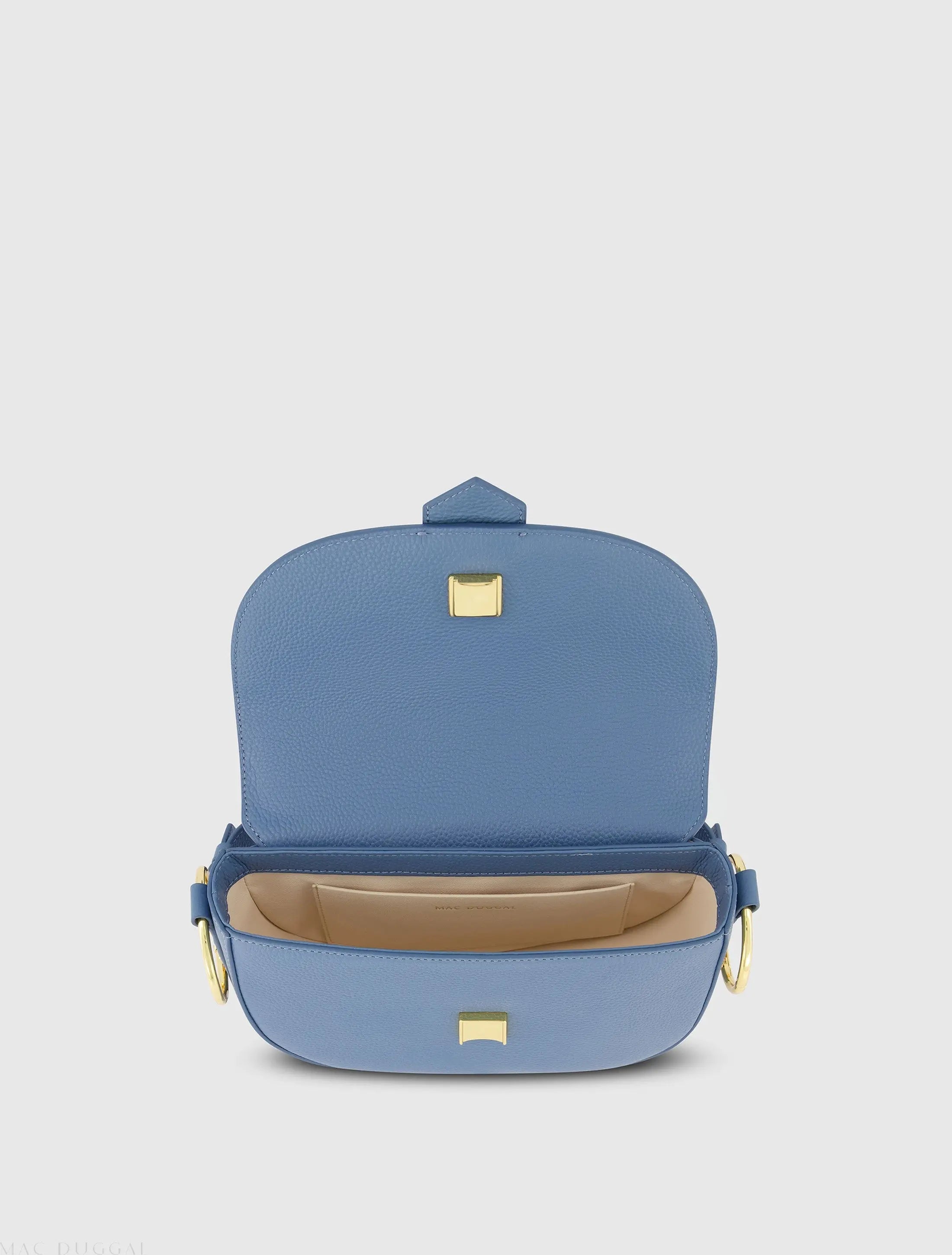 Blue Grain Leather Saddle Bag With Gold Hardware - FINAL SALE