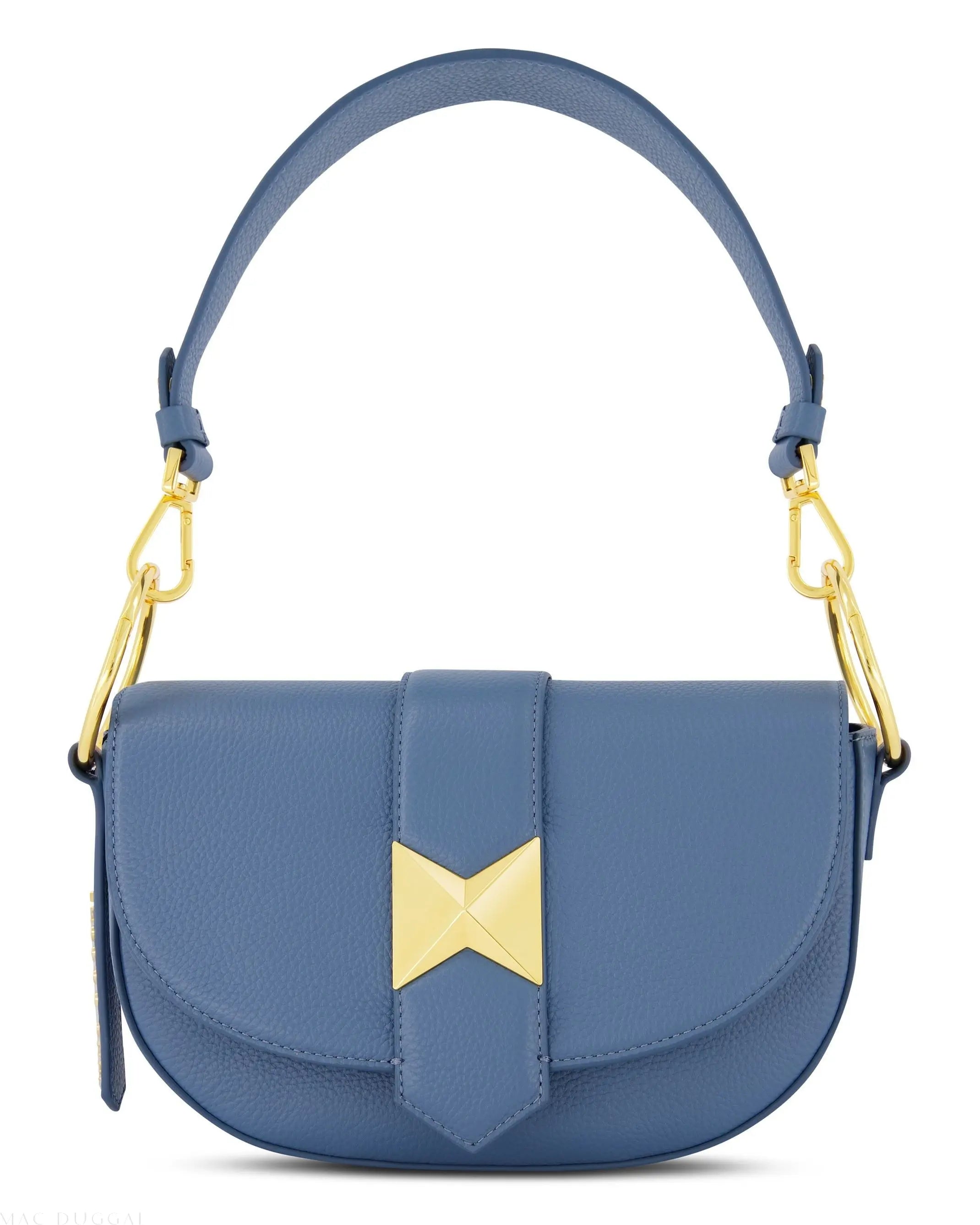 Blue Grain Leather Saddle Bag With Gold Hardware - FINAL SALE