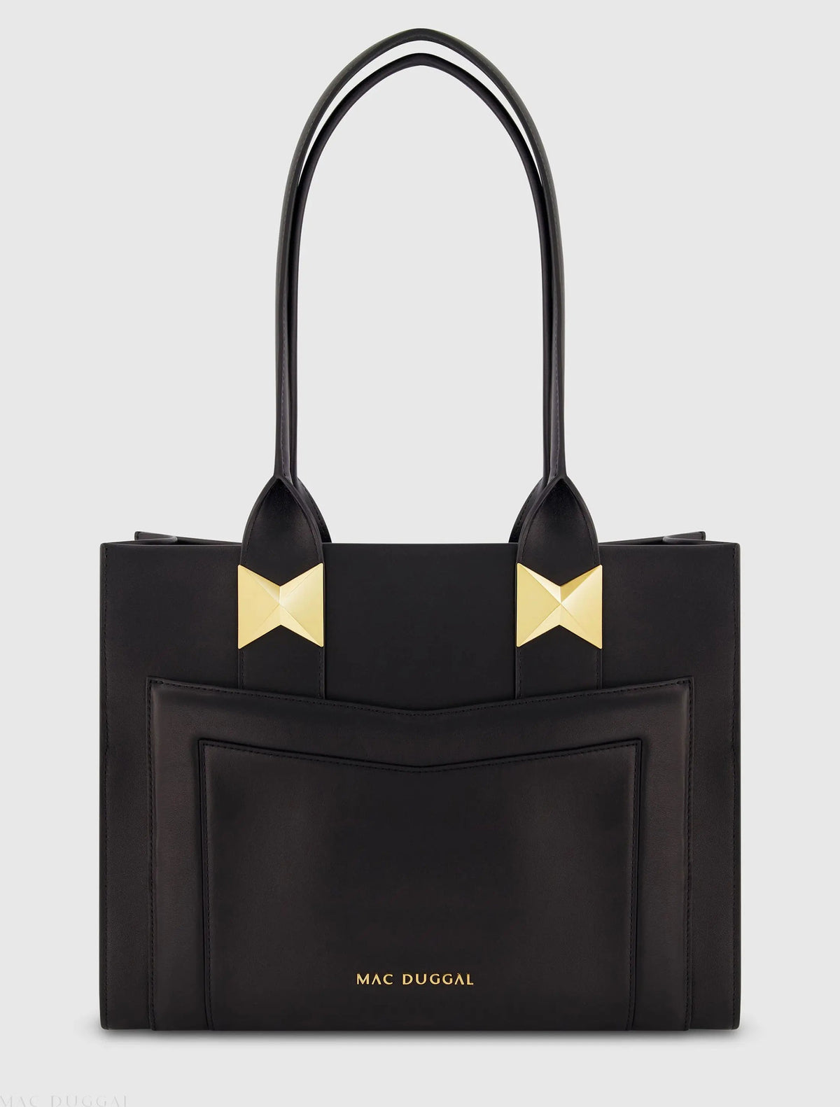 Black Large Leather Tote Bag With Gold Hardware