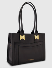 Black Large Leather Tote Bag With Gold Hardware