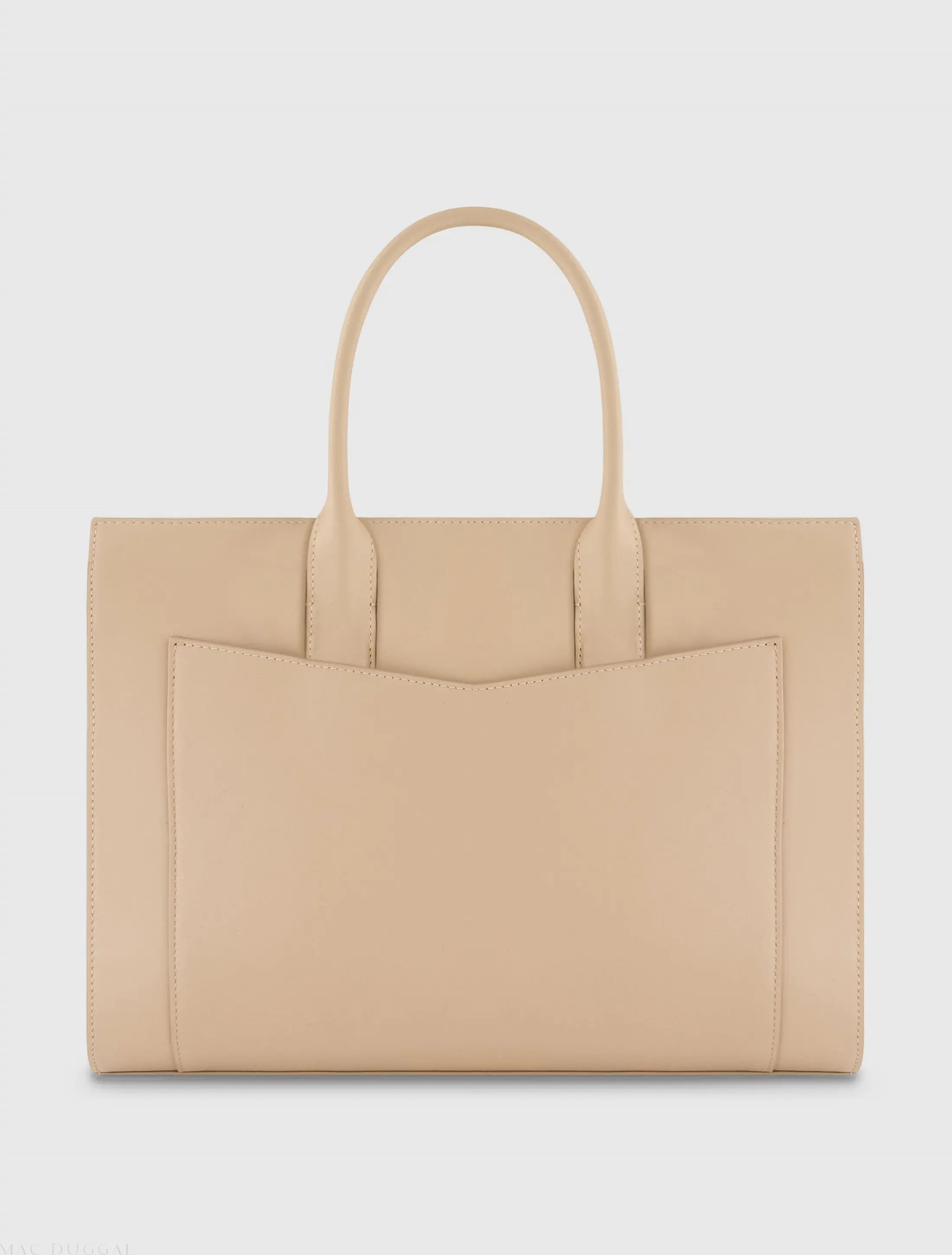 Beige Large Leather Briefcase Bag With Gold Hardware