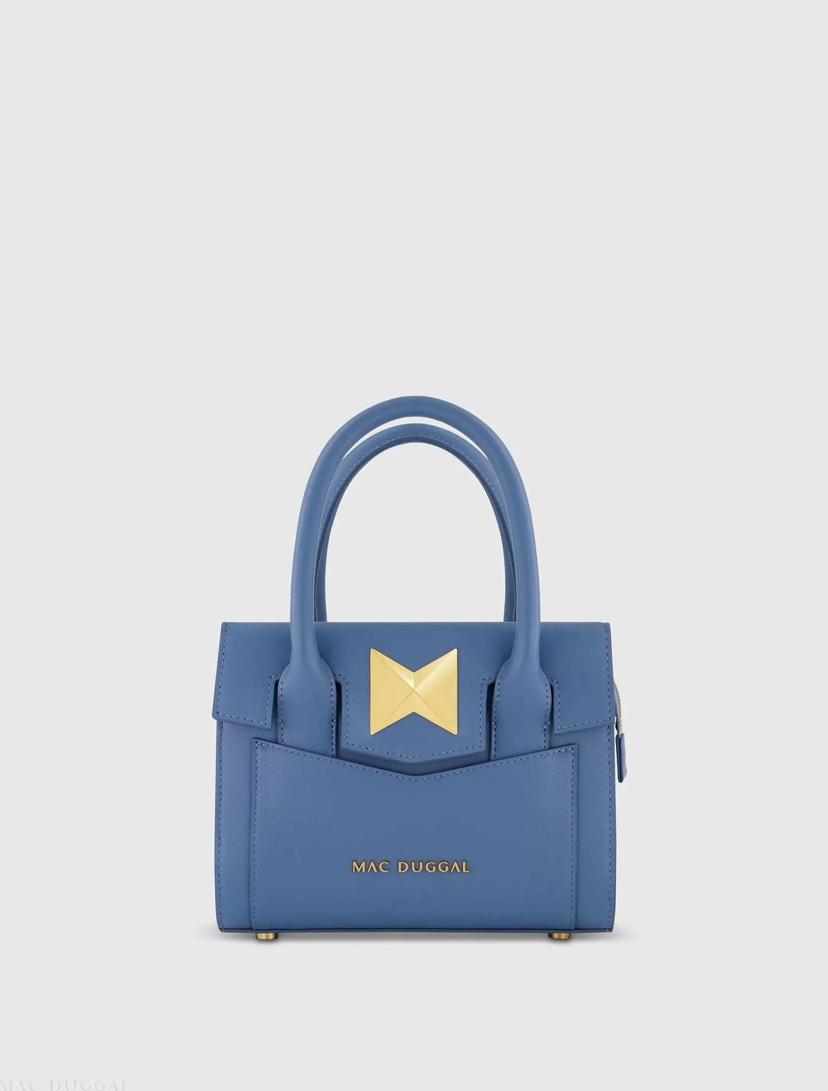 Blue Small Leather Tote Bag With Gold Hardware - FINAL SALE