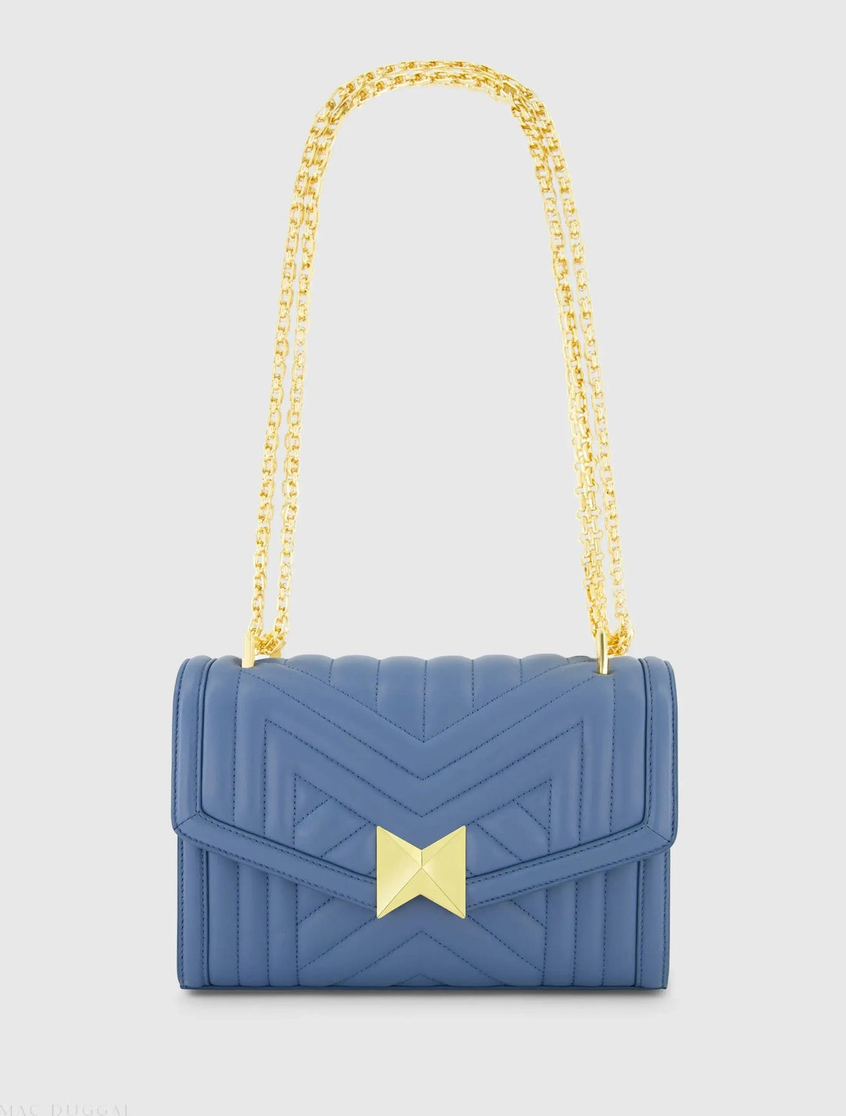 Blue Quilted Napa Leather Handbag With Gold Chain