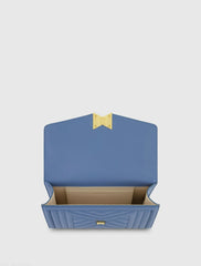 Blue Quilted Napa Leather Handbag With Gold Chain