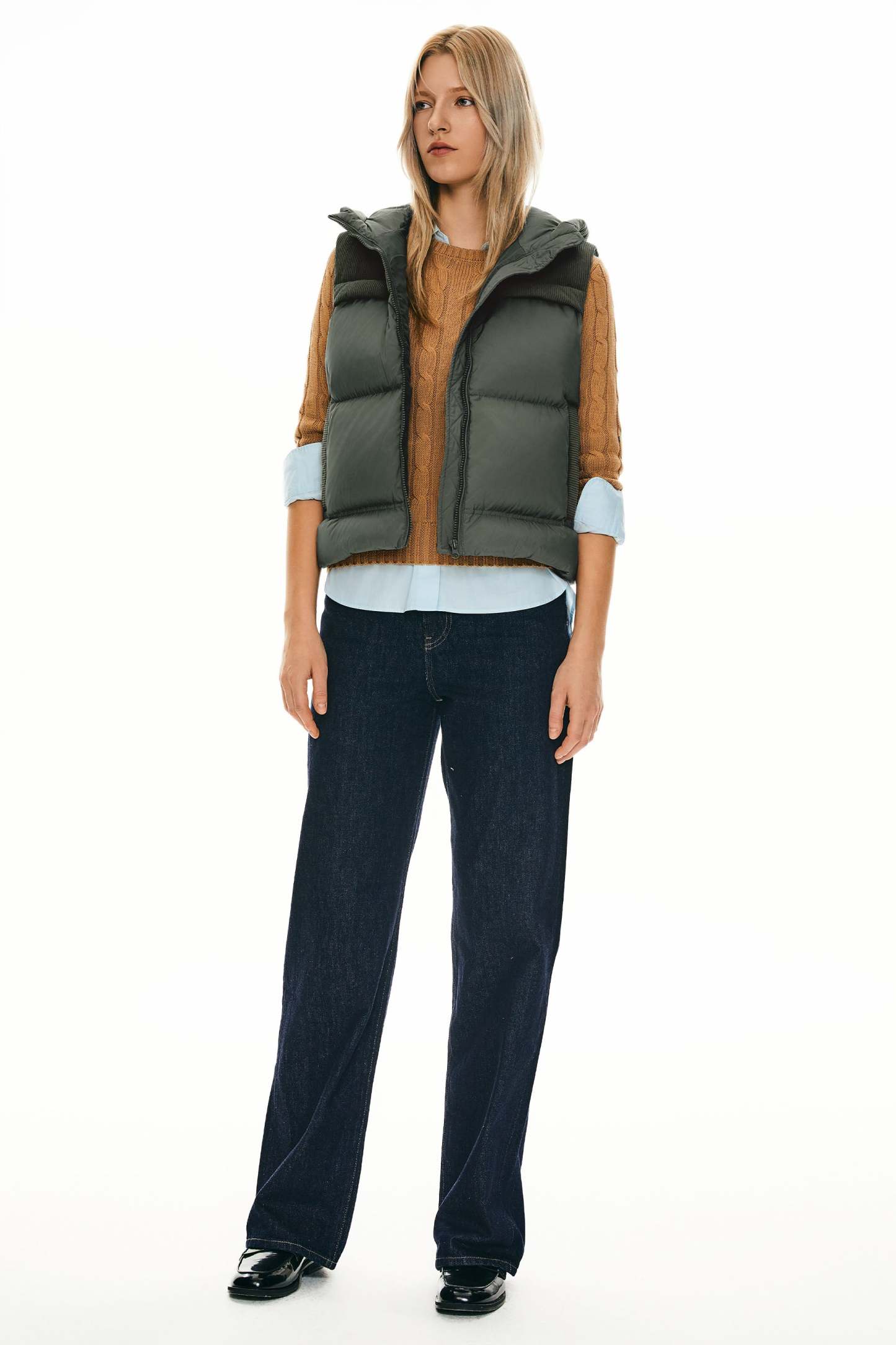 Hooded Puffer Down Vest Cropped Zip Up Lightweight
