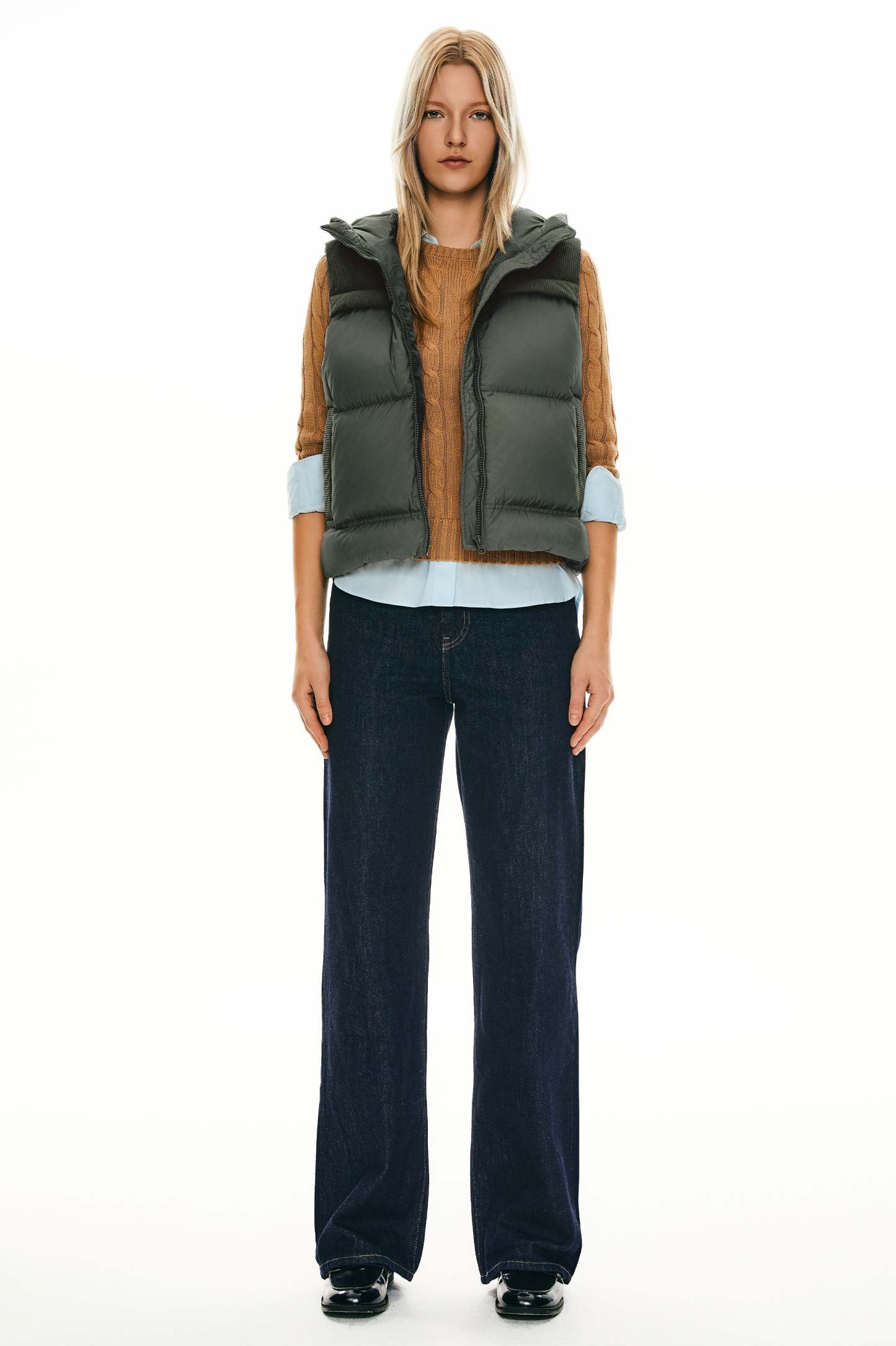 Hooded Puffer Down Vest Cropped Zip Up Lightweight