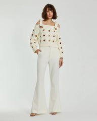 Ivory Chunky Knit Off The Shoulder Grommet Cropped Sweater - FINAL SALE