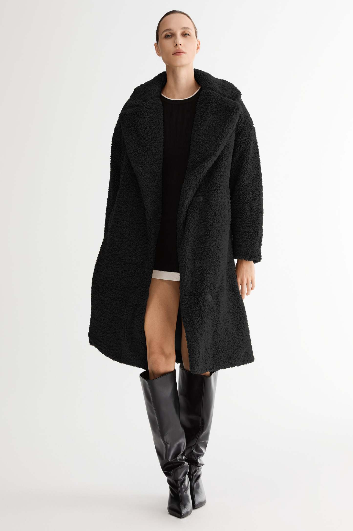 Knee-Length Fleece Lapel Down Coat