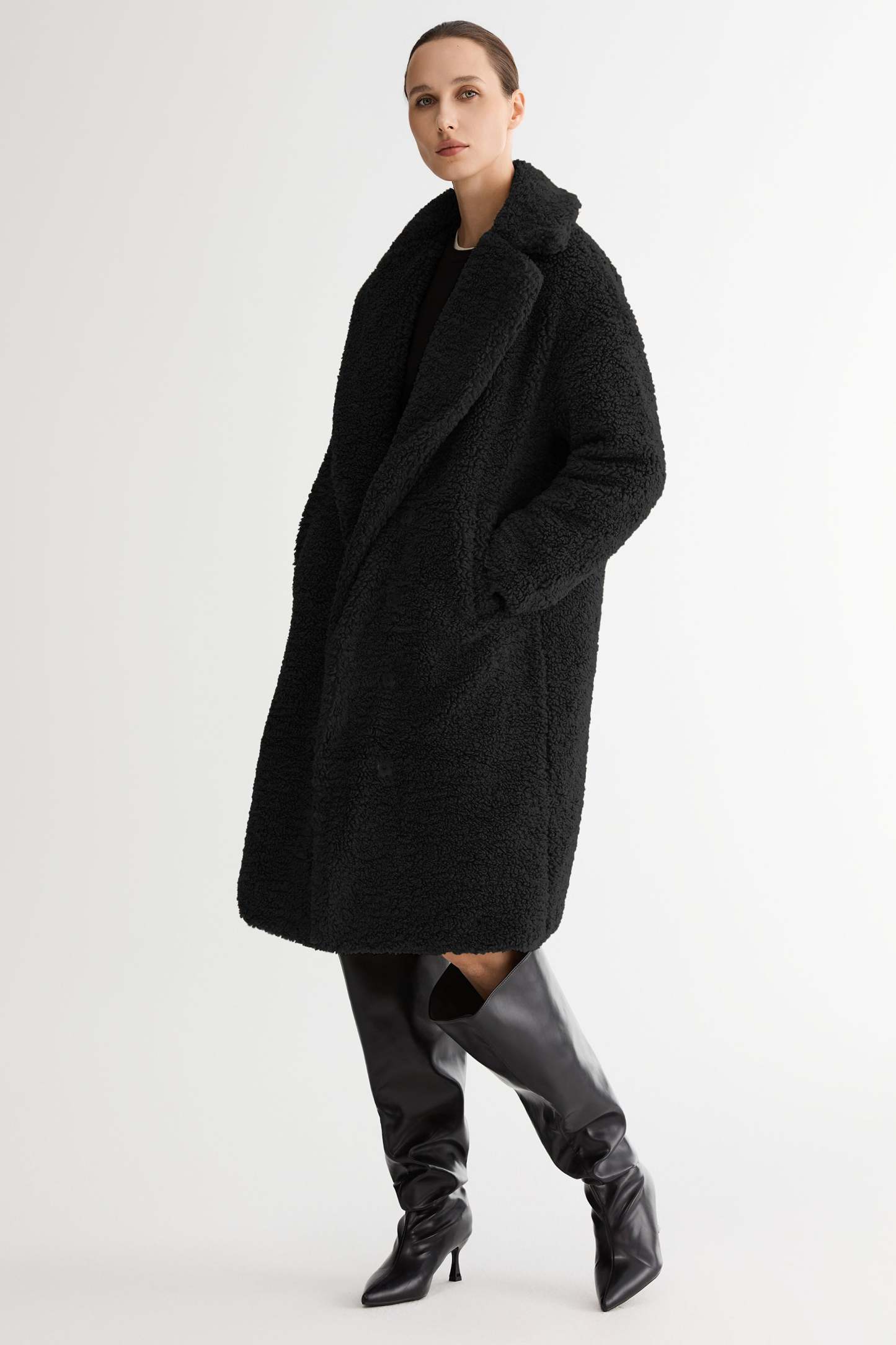 Knee-Length Fleece Lapel Down Coat