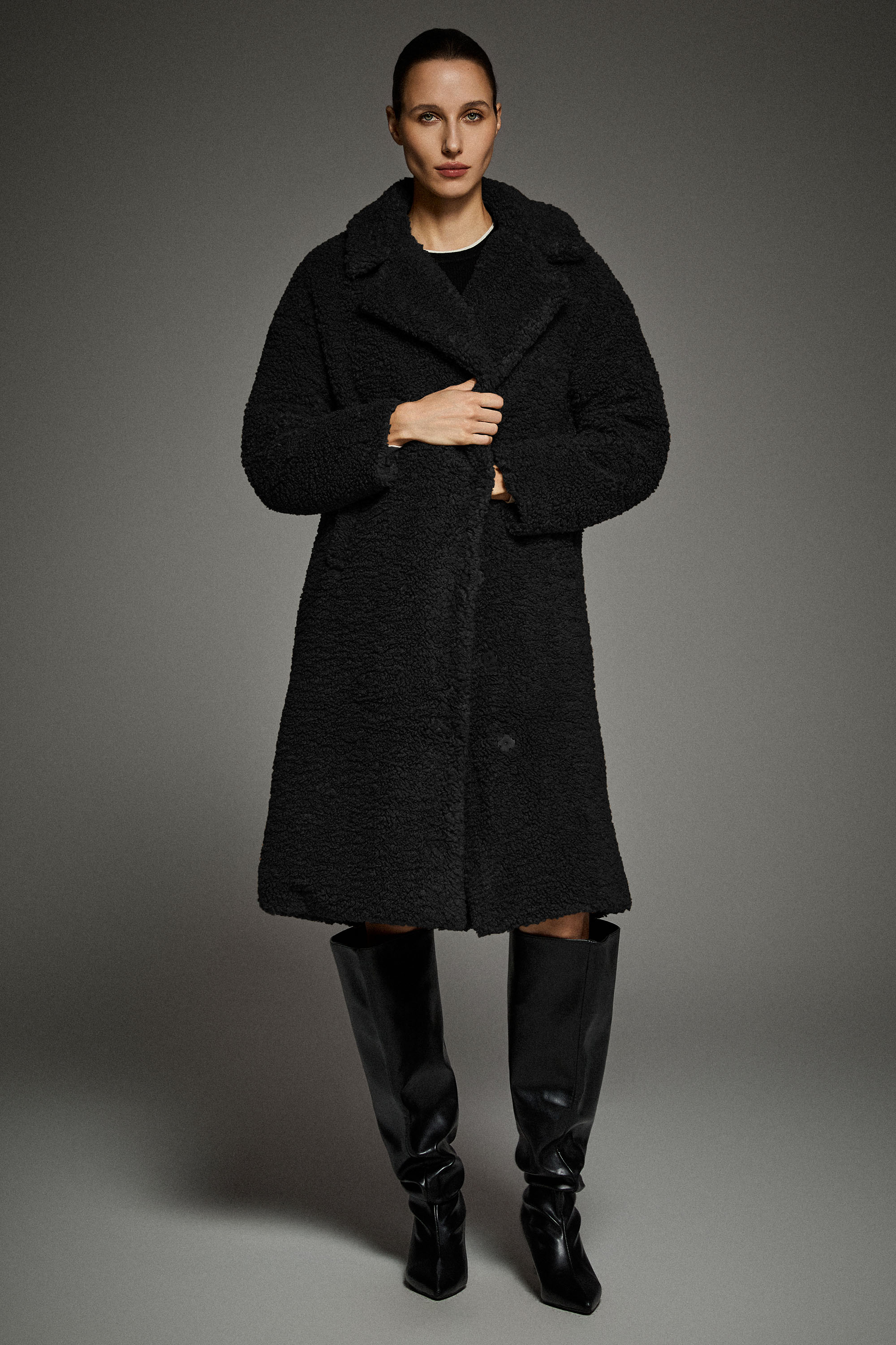 Knee-Length Fleece Lapel Down Coat