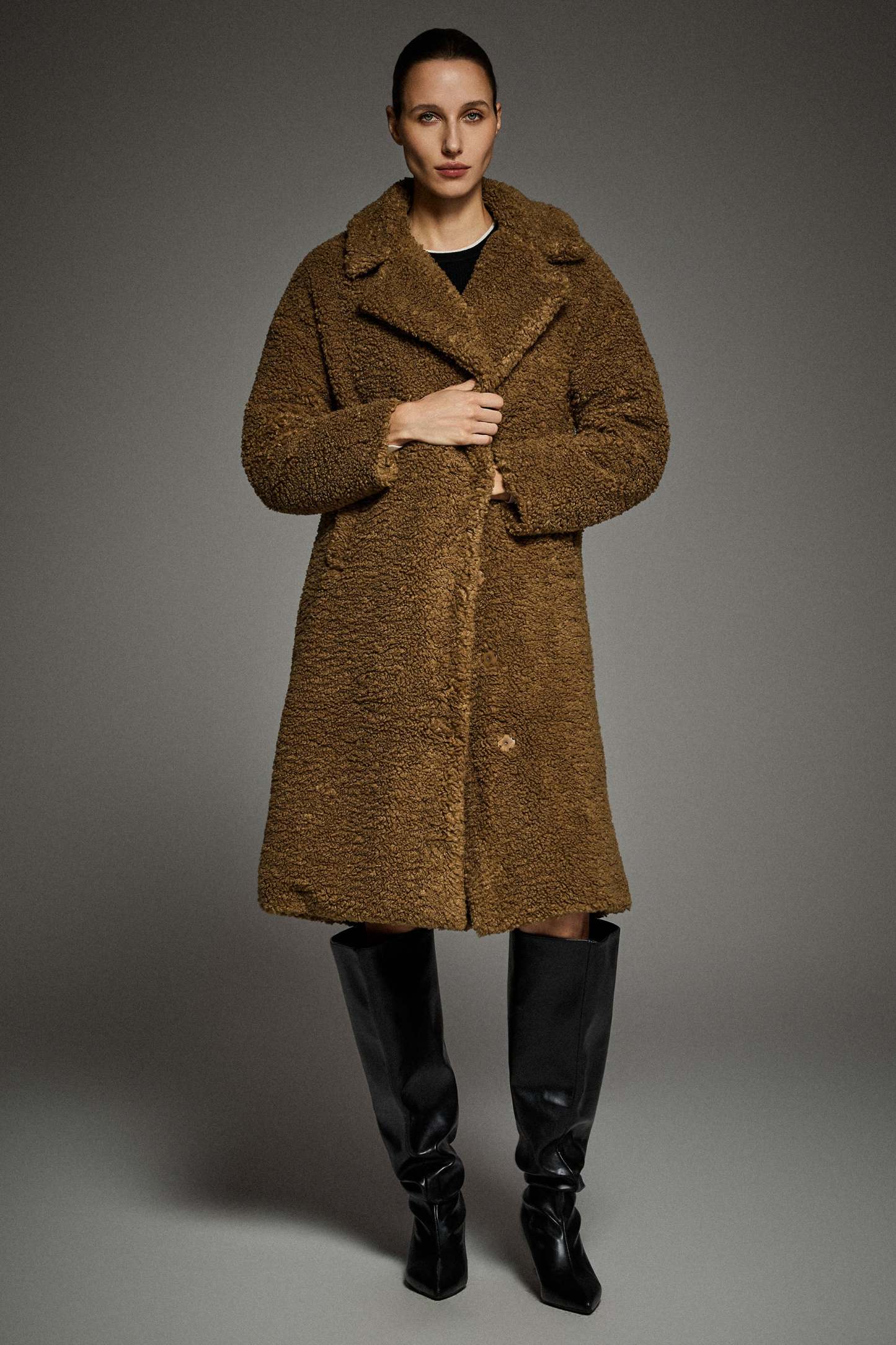 Knee-Length Fleece Lapel Down Coat