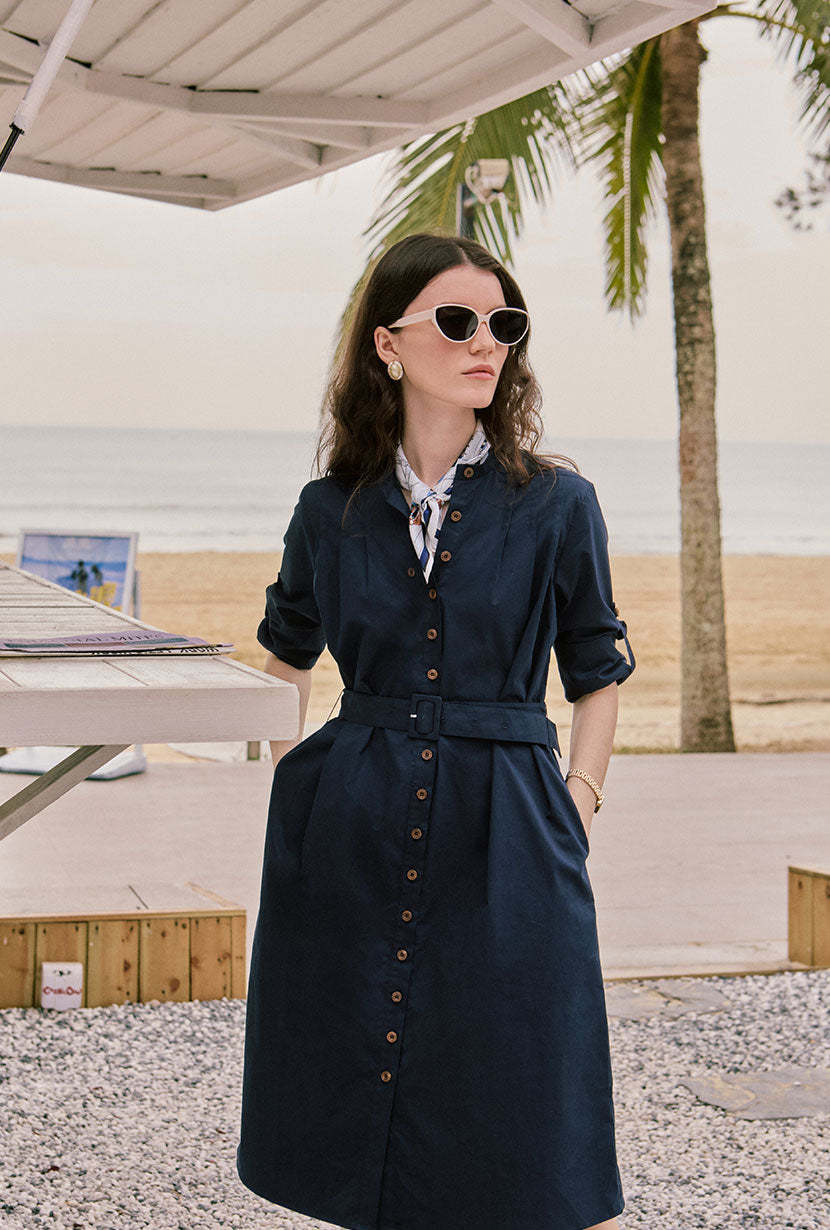 Miles Cotton Midi Dress - Navy