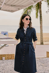 Miles Cotton Midi Dress - Navy