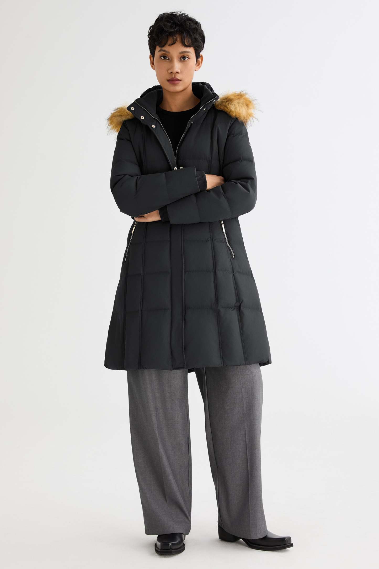 Long Faux Fur Hooded Down Coat