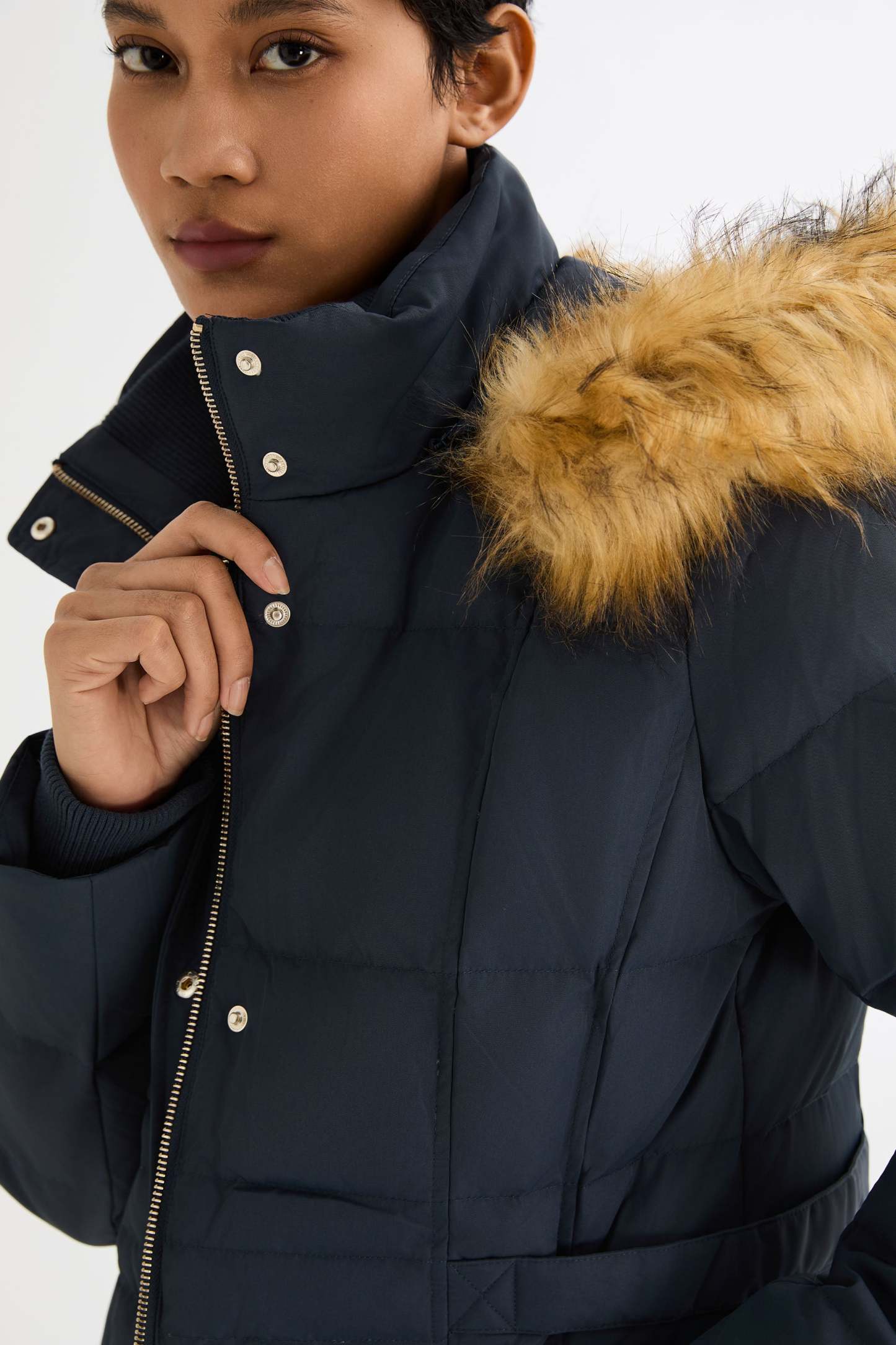 Long Faux Fur Hooded Down Coat