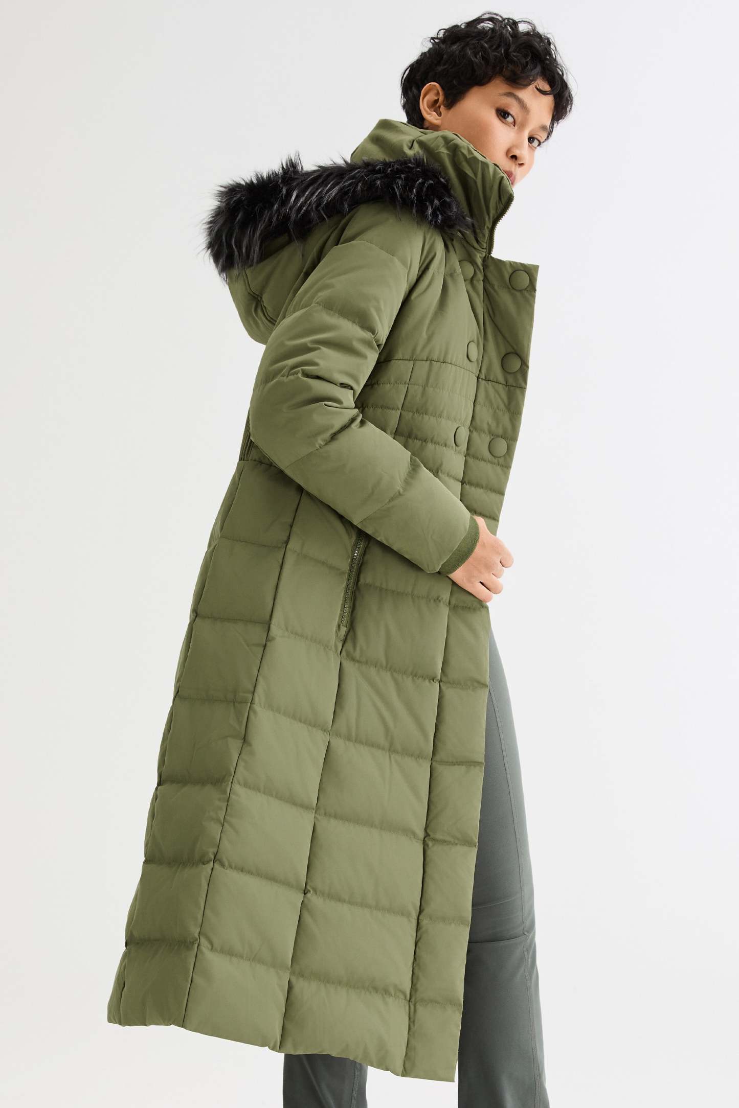 Long Puffer Down Coat with Hood Fur