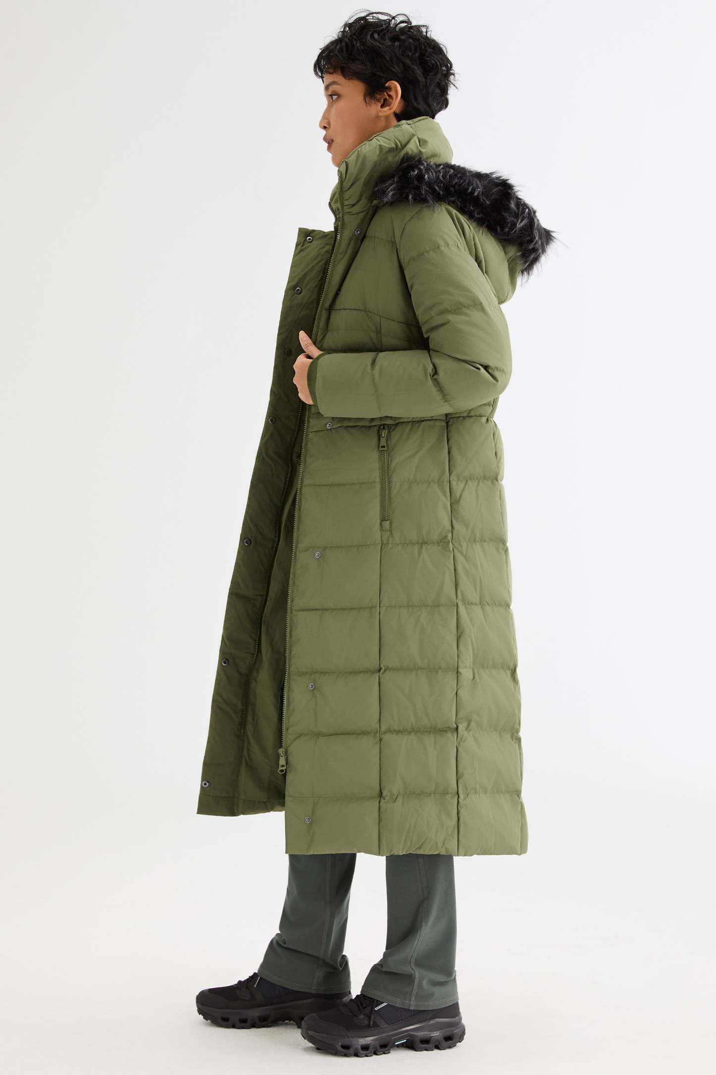 Long Puffer Down Coat with Hood Fur