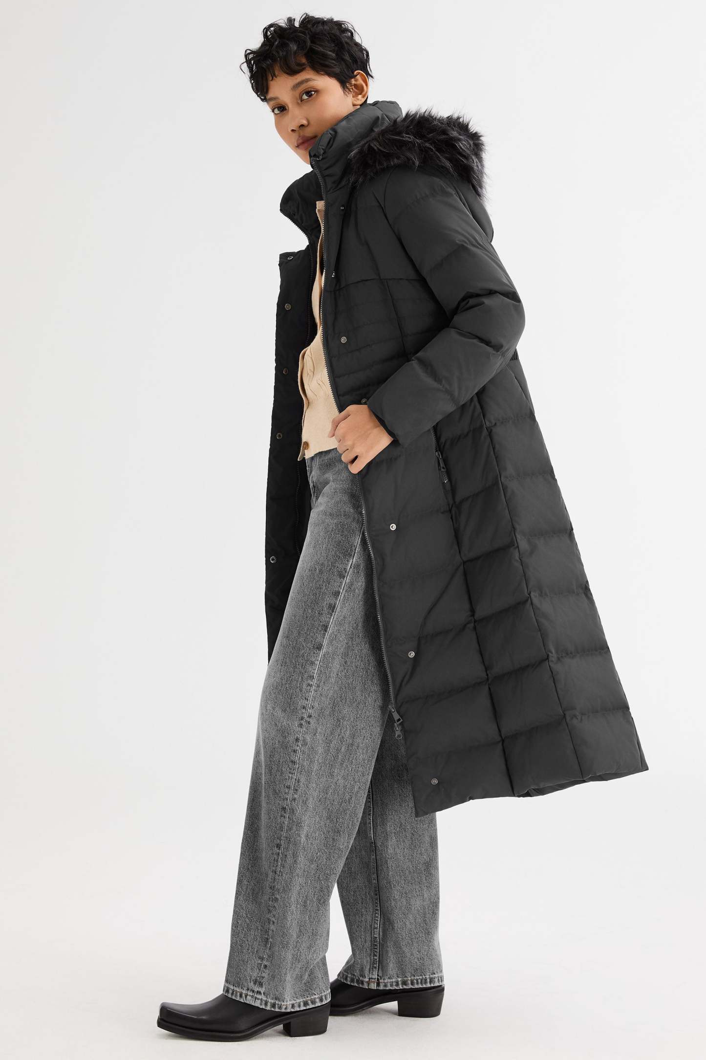 Long Puffer Down Coat with Hood Fur