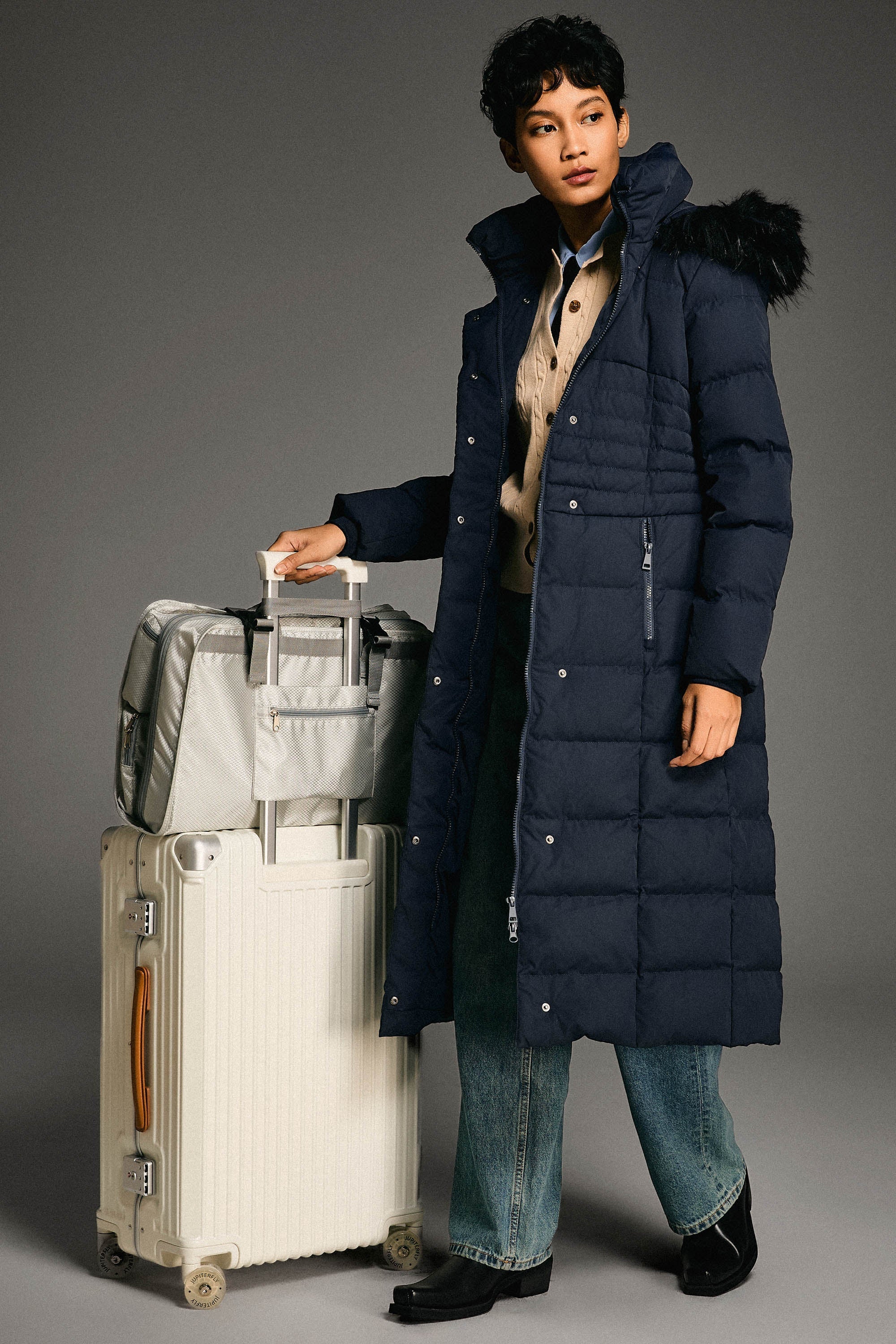 Long Puffer Down Coat with Hood Fur